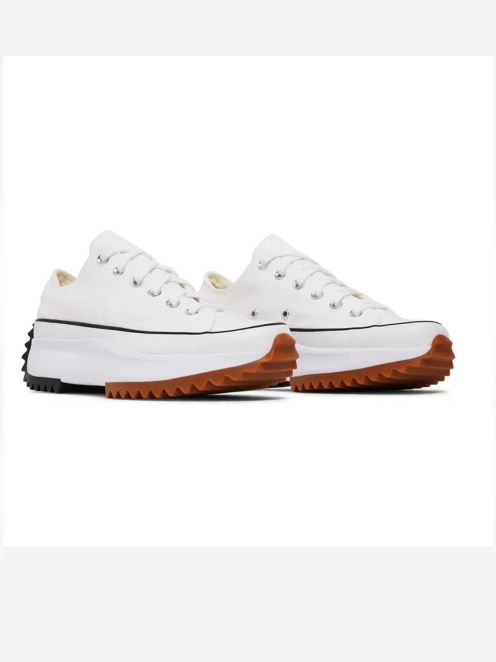 Converse White Low-Top Platform Sneakers with Brown and Black Tread
